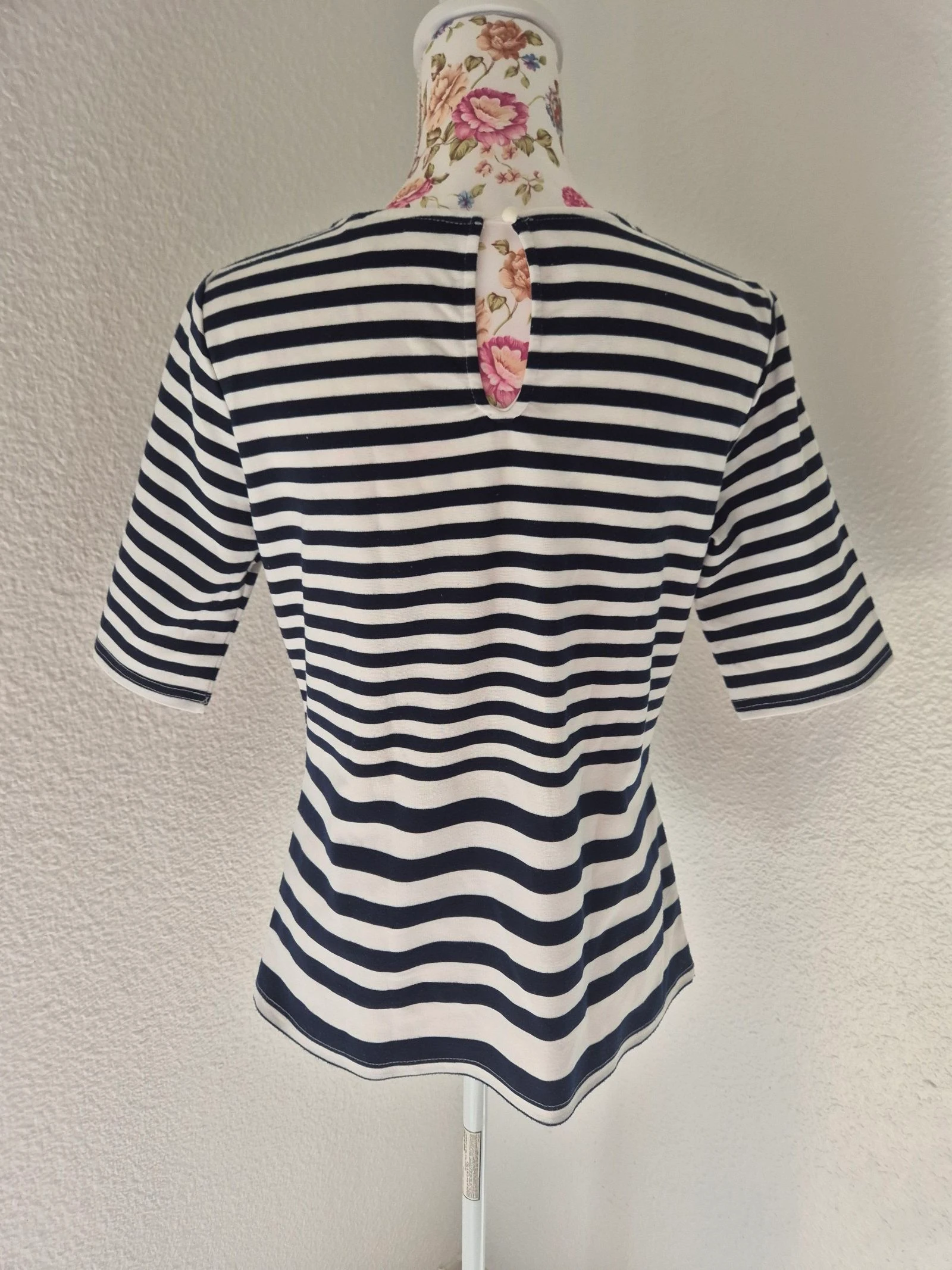 ✨ T-shirt marinière Jus d'Orange T4 branco & azul marinho com renda – estilo náutico – mangas 3/4 – photo 3